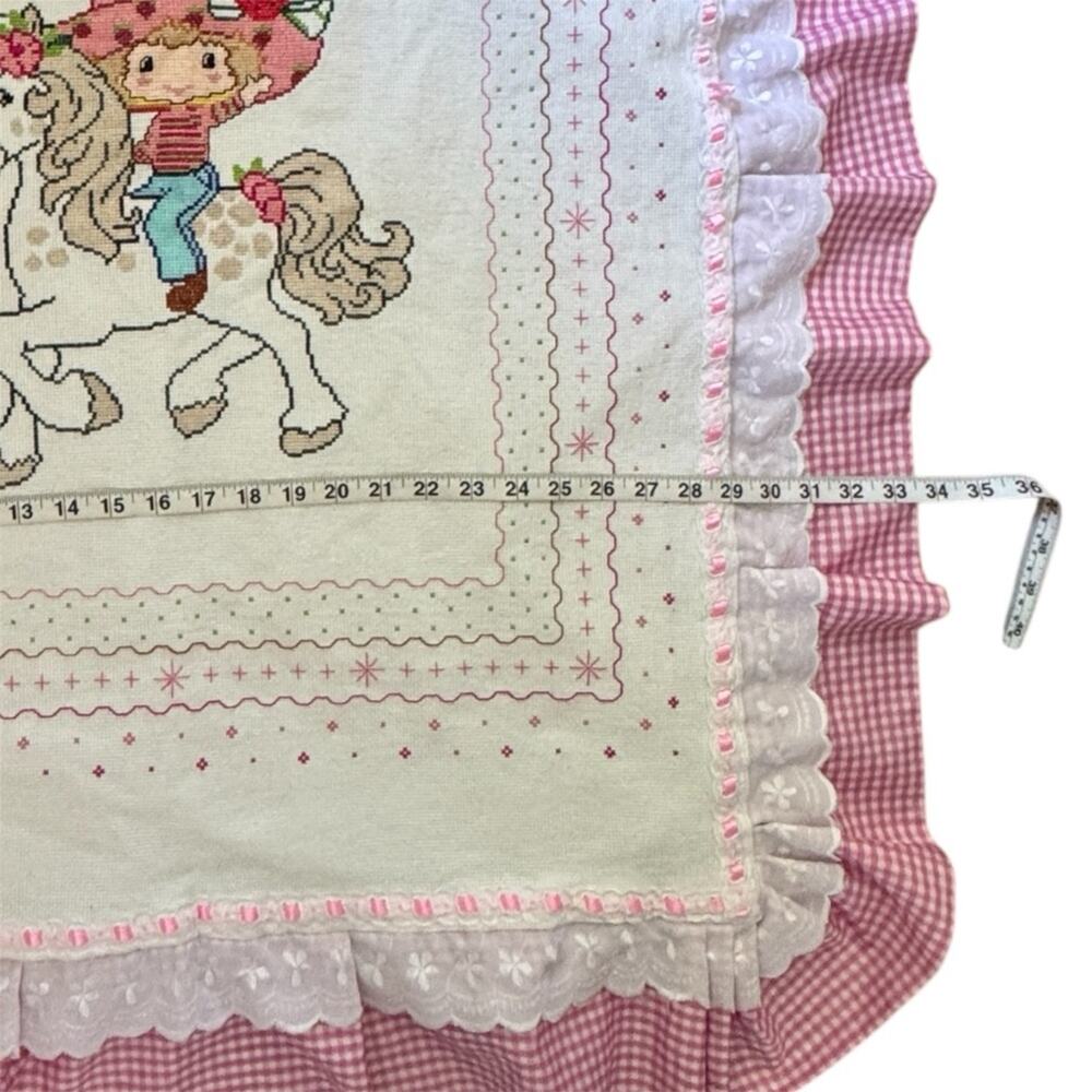 Strawberry Shortcake Cross Stitch Handmade Baby Quilt Blanket 34”x 42” - Picture 8 of 8